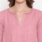 trueBrowns Pink Grid Dobby Kurta-Contrast Palazzo | Swadesiicart