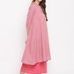 trueBrowns Pink Grid Dobby Kurta-Contrast Palazzo | Swadesiicart