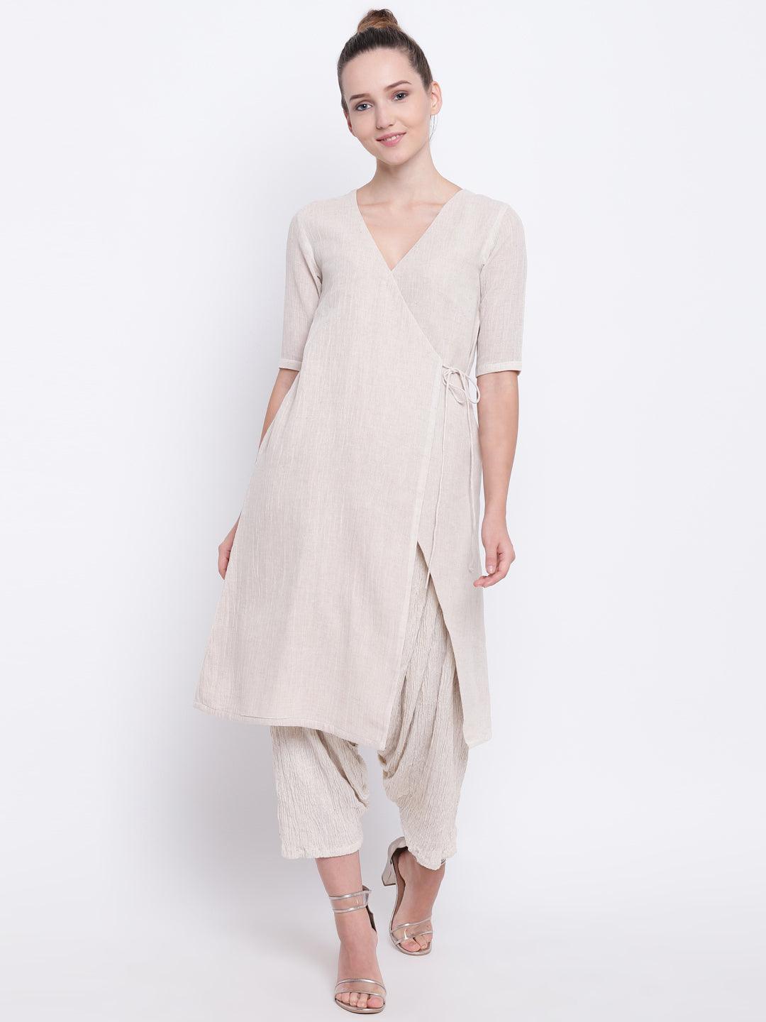 trueBrowns Beige Pure Cotton Angrakha | Swadesiicart