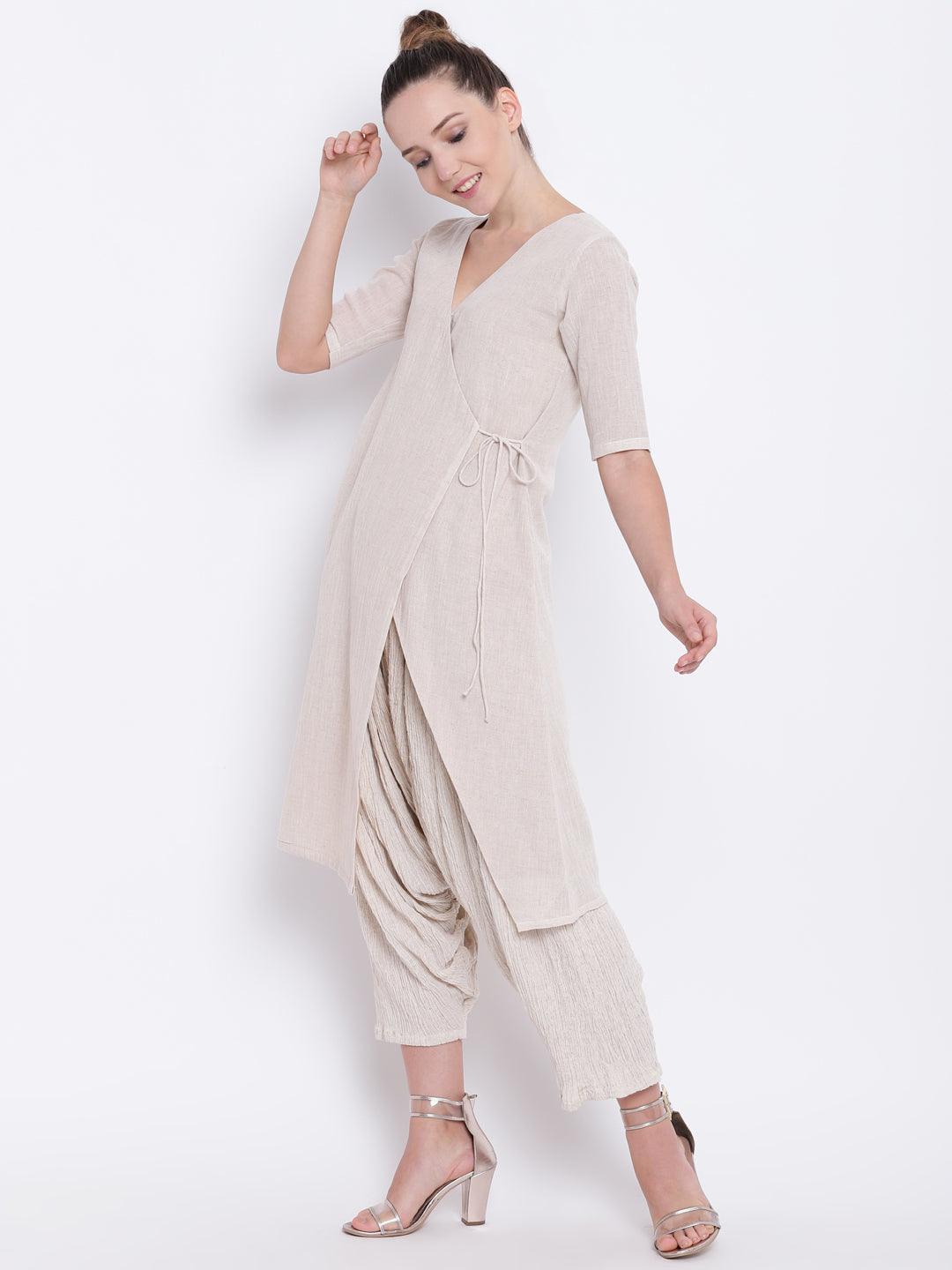 trueBrowns Beige Pure Cotton Angrakha | Swadesiicart