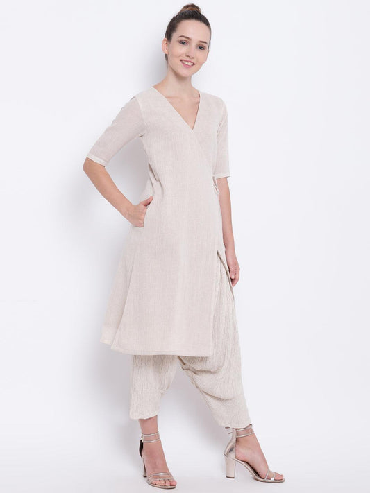 trueBrowns Beige Pure Cotton Angrakha | Swadesiicart