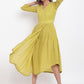 trueBrowns Green Cotton Overlap Flare Dress | Swadesiicart