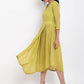 trueBrowns Green Cotton Overlap Flare Dress | Swadesiicart