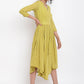 trueBrowns Cotton Overlap Flare Dress - Green | Swadesiicart