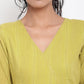 trueBrowns Cotton Overlap Flare Dress - Green | Swadesiicart