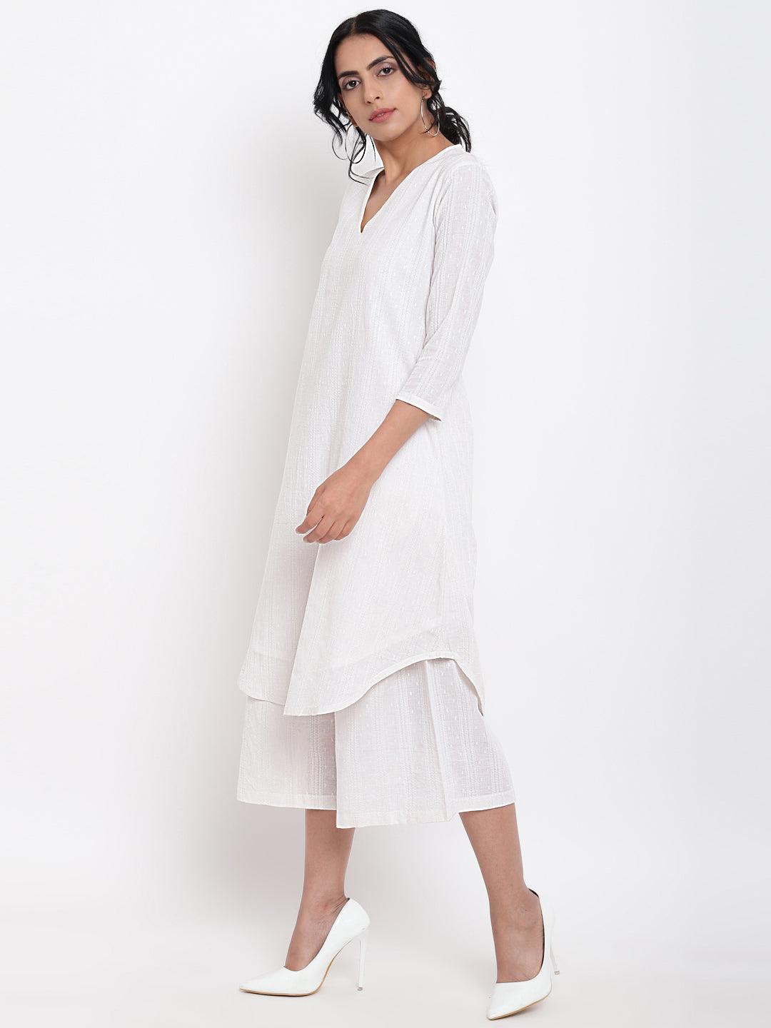 trueBrowns White Dobby Kurta Set | Swadesiicart