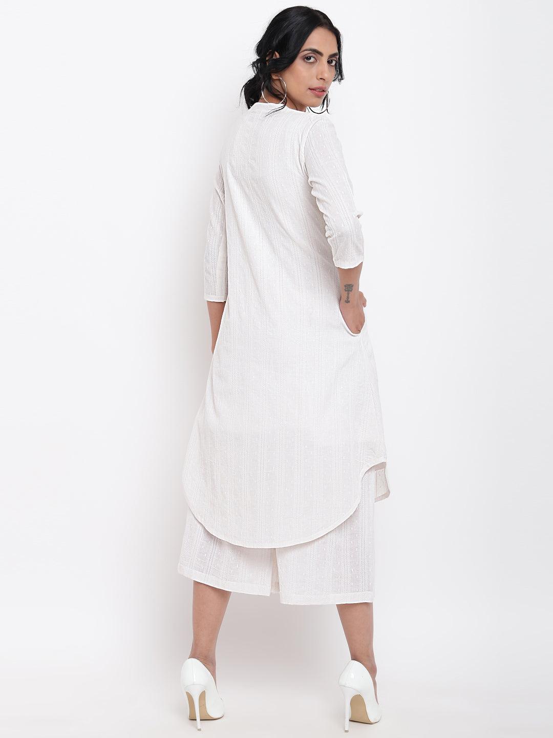 trueBrowns White Dobby Kurta Set | Swadesiicart