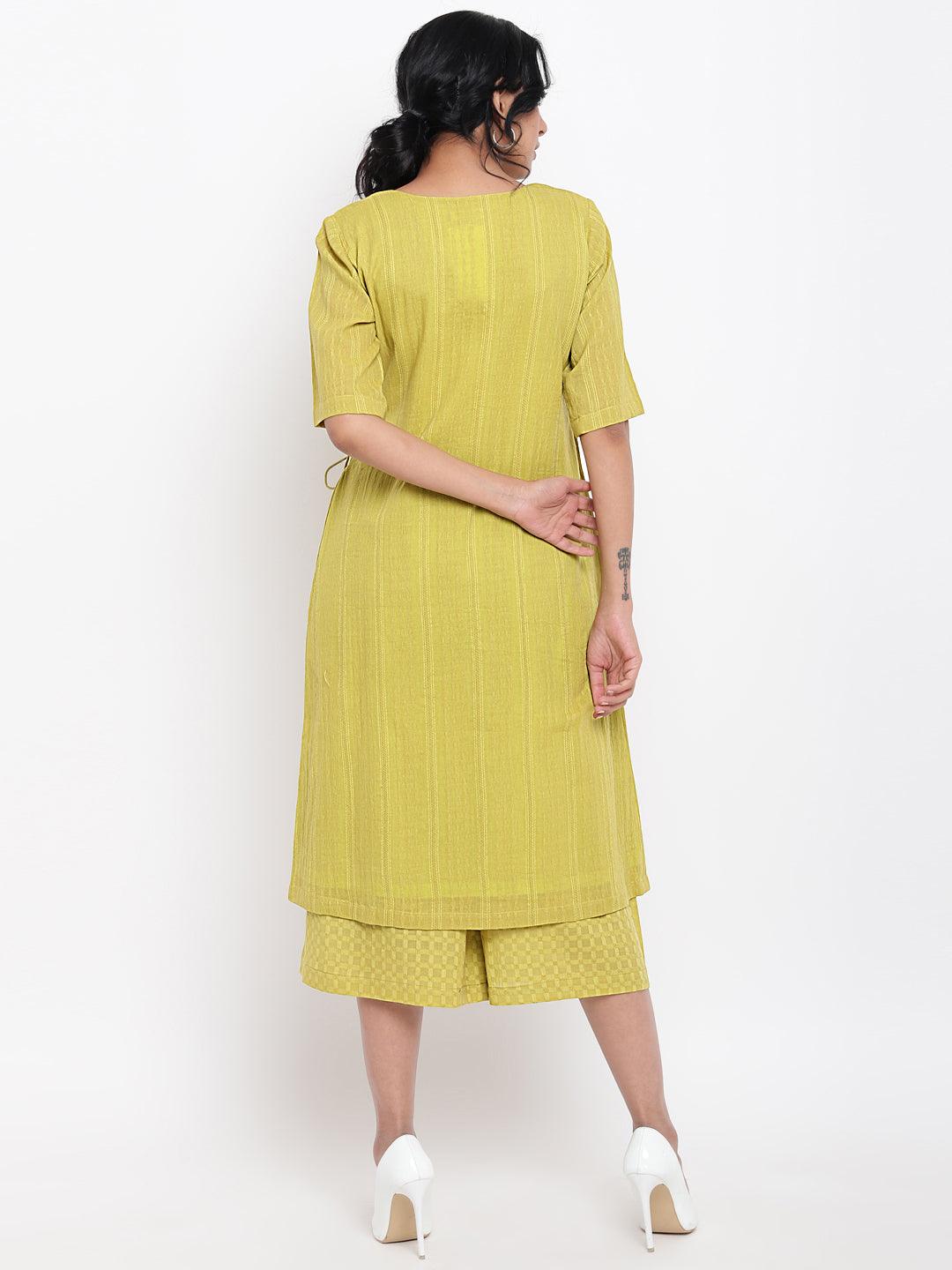 trueBrowns Green Cotton Angrakha Kurta Set | Relove | Swadesiicart