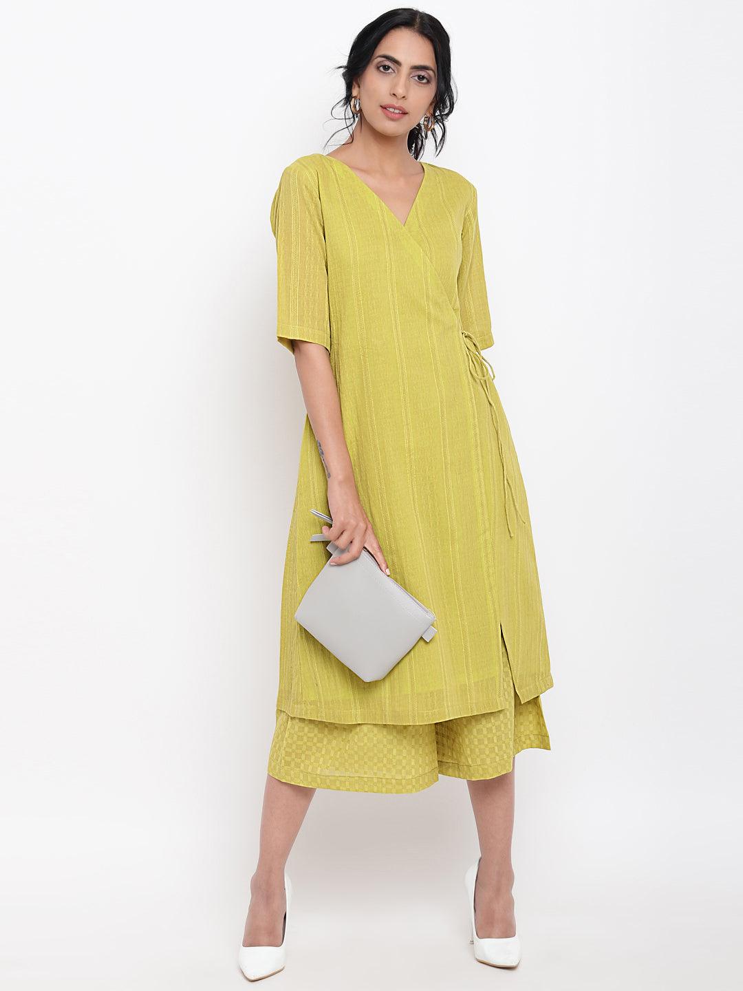 trueBrowns Green Cotton Angrakha Kurta Set | Relove | Swadesiicart