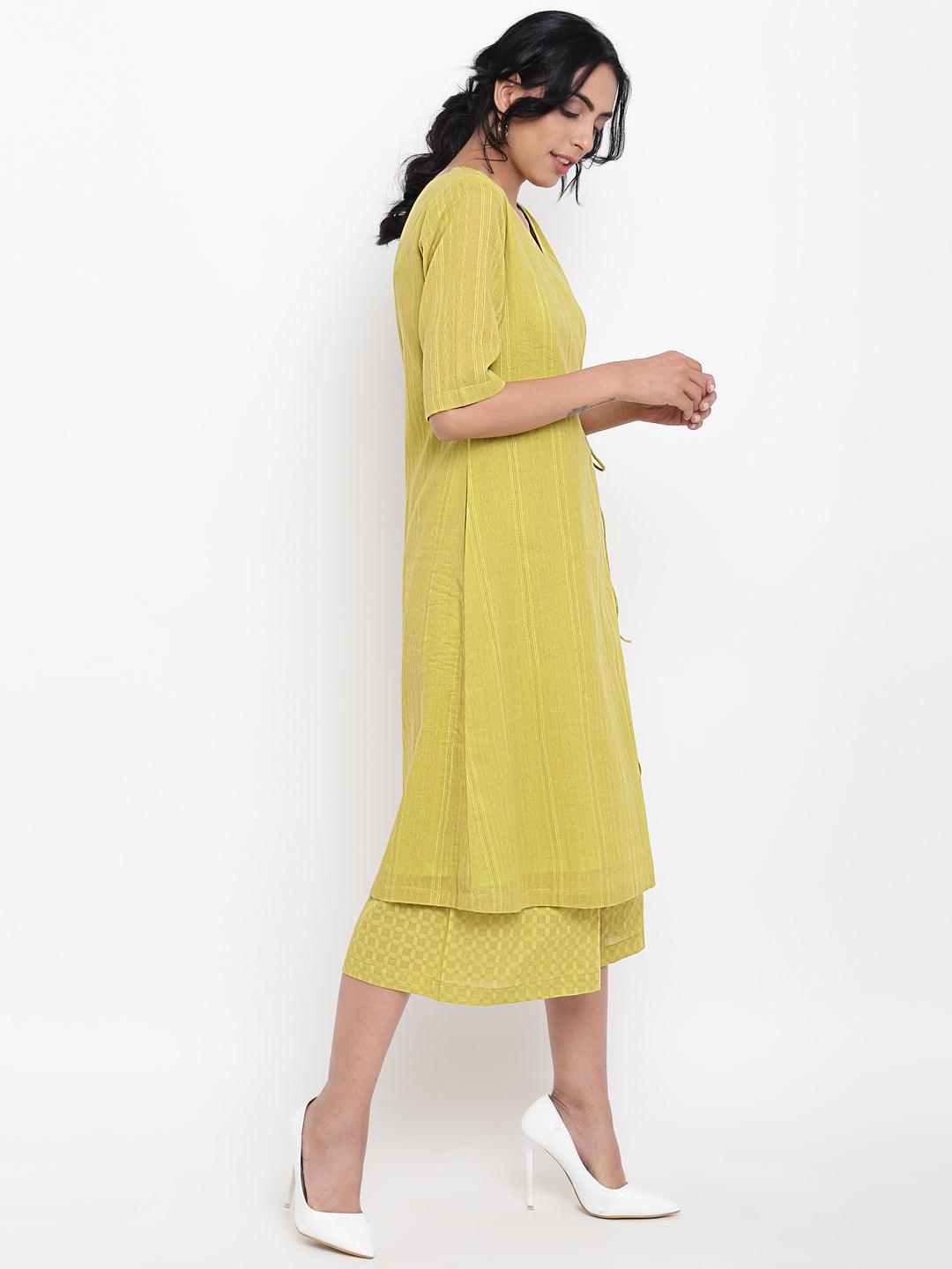 trueBrowns Green Cotton Angrakha Kurta Set | Swadesiicart