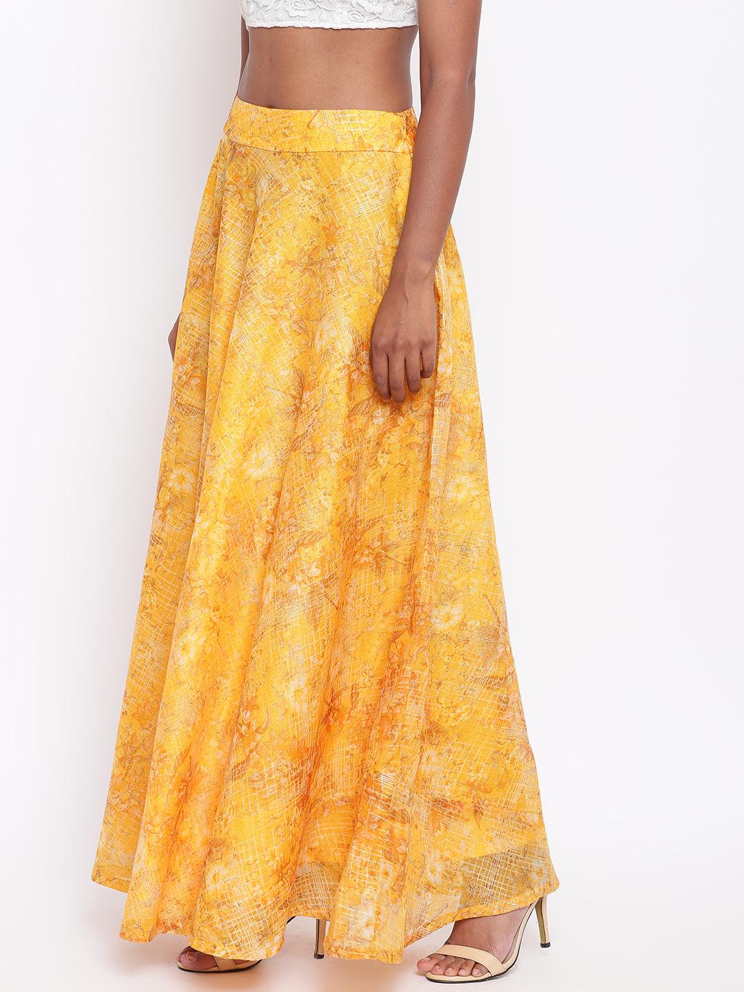 trueBrowns Yellow Foil Organza Skirt | Swadesiicart