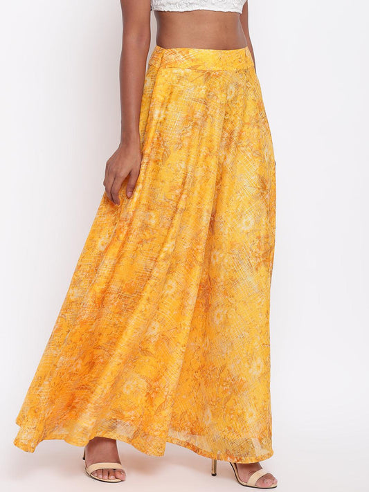 trueBrowns Yellow Foil Organza Skirt | Swadesiicart