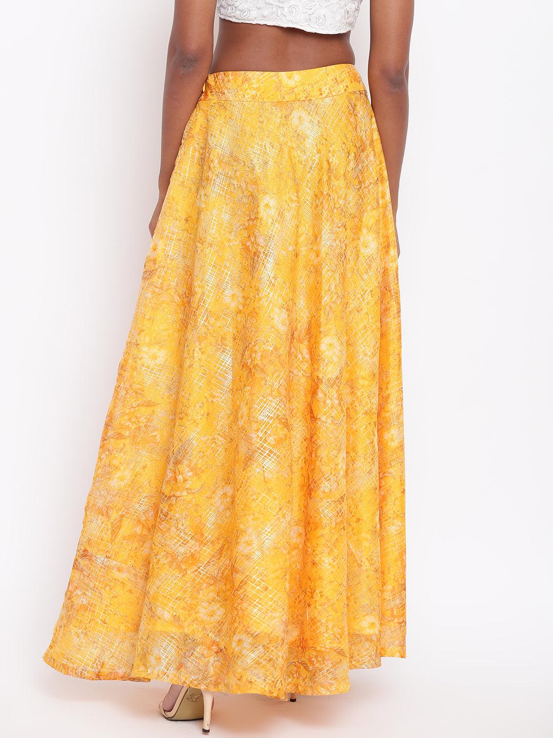 trueBrowns Yellow Foil Organza Skirt | Swadesiicart