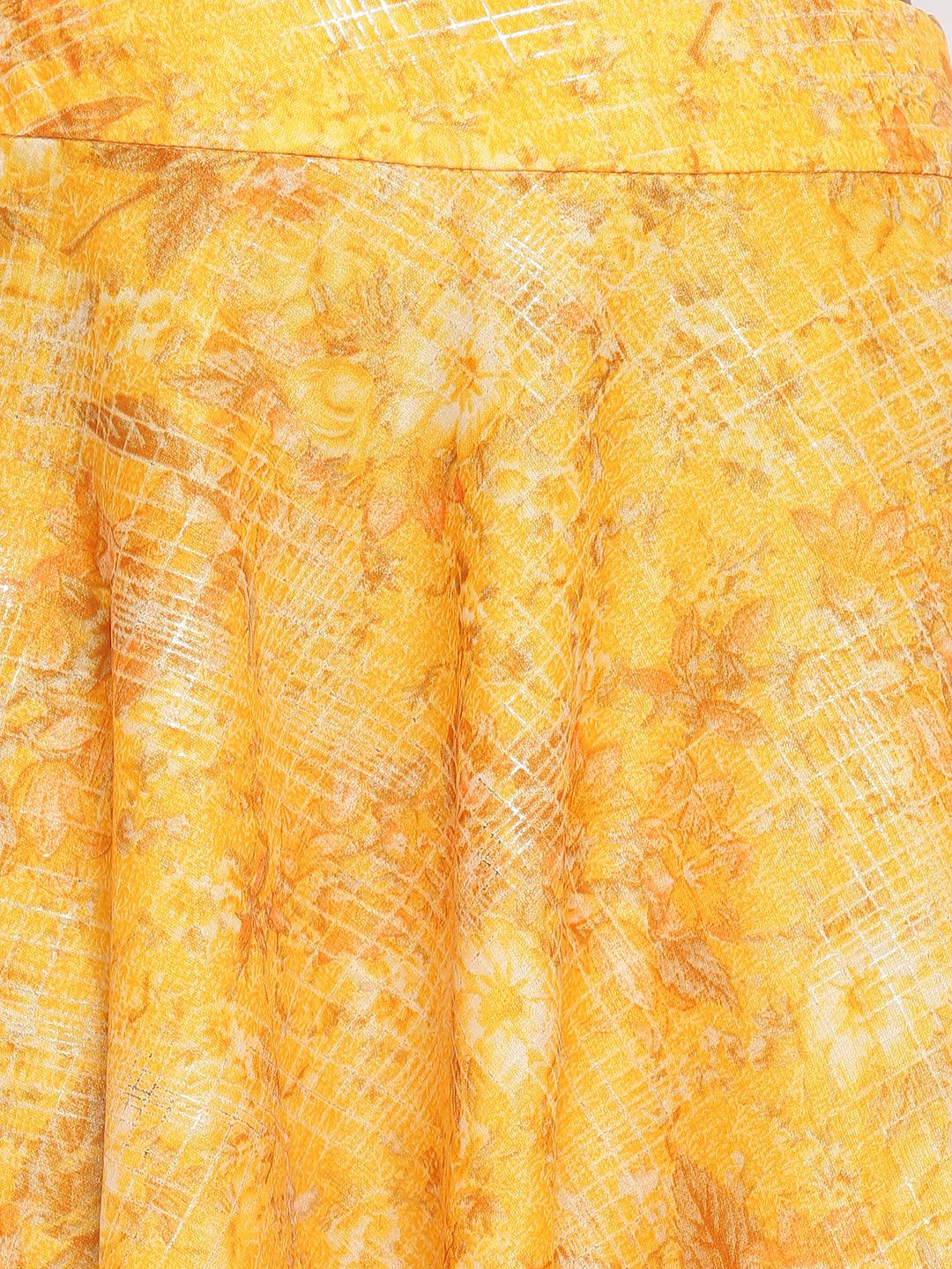 trueBrowns Yellow Foil Organza Skirt | Swadesiicart