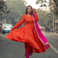 trueBrowns Orange Crinkle Anarkali Kurta Pant Dupatta Set | Swadesiicart