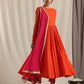 trueBrowns Orange Crinkle Anarkali Kurta Pant Dupatta Set | Swadesiicart