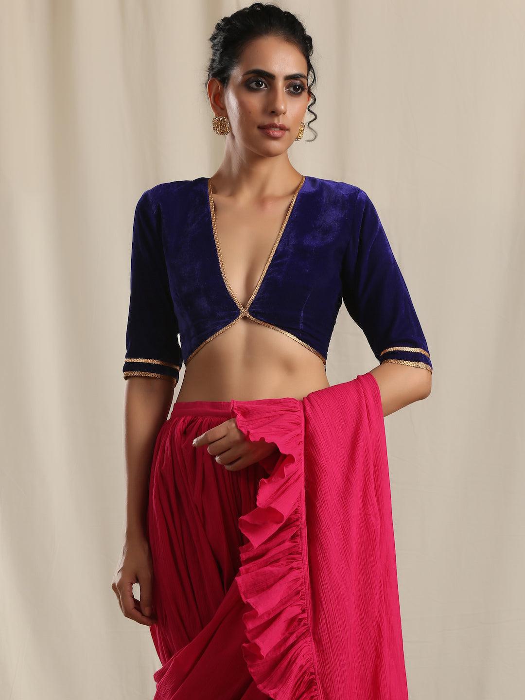 trueBrowns Blue Velvet Gota Blouse | Swadesiicart