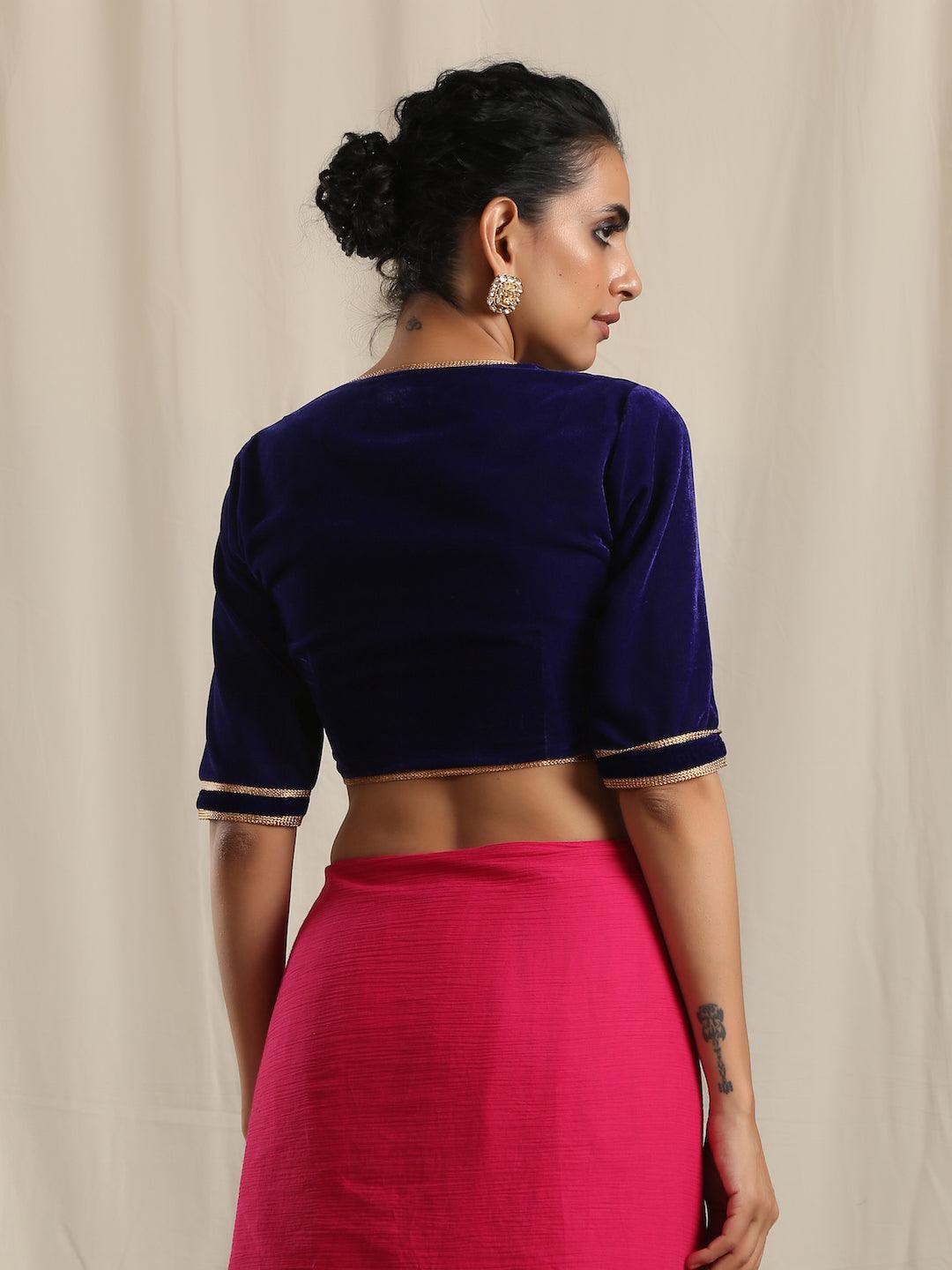 trueBrowns Blue Velvet Gota Blouse | Swadesiicart