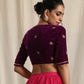 trueBrowns Wine Velvet Embroidered Blouse | Swadesiicart