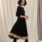 trueBrowns Black Velvet Flared Embroidered Kurta | Swadesiicart