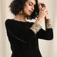 trueBrowns Black Velvet Flared Embroidered Kurta | Swadesiicart