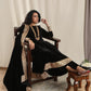 trueBrowns Black Velvet Flared Embroidered Kurta | Swadesiicart