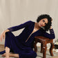 trueBrowns Blue Velvet Gota Kurta | Swadesiicart