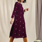 trueBrowns Wine Velvet Embroidered Slit Kurta | Swadesiicart