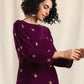 trueBrowns Wine Velvet Embroidered Slit Kurta | Swadesiicart