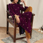 trueBrowns Wine Velvet Embroidered Slit Kurta | Swadesiicart