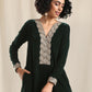 trueBrowns Green Velvet Flared Gota Kurta | Swadesiicart