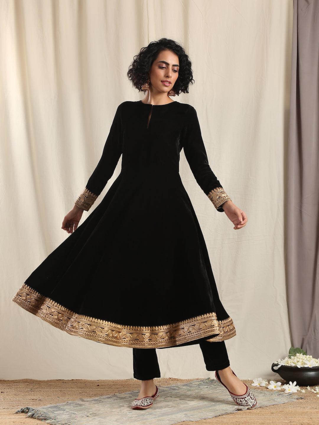 trueBrowns Black Velvet Pant | Swadesiicart
