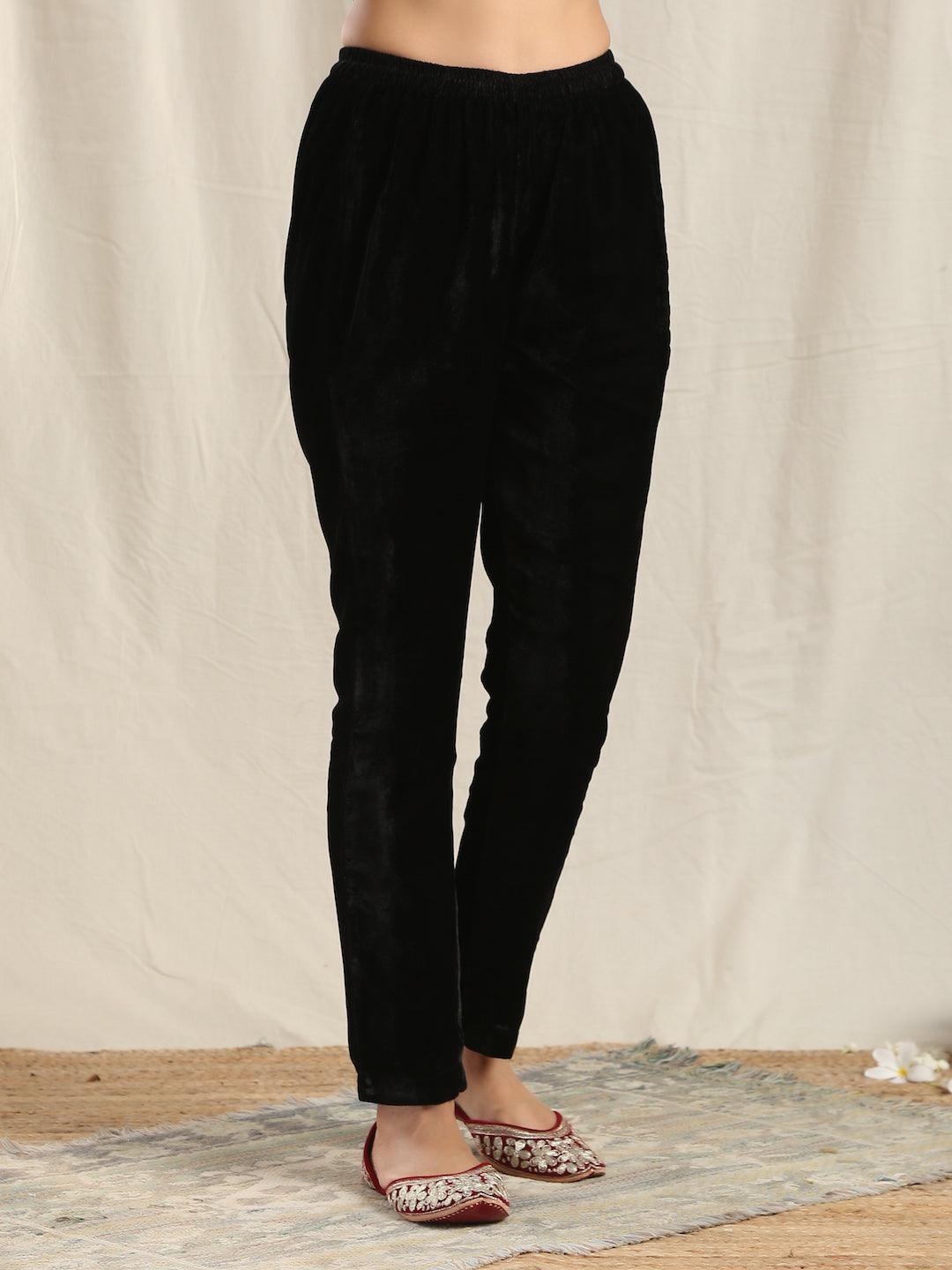 trueBrowns Black Velvet Pant | Swadesiicart