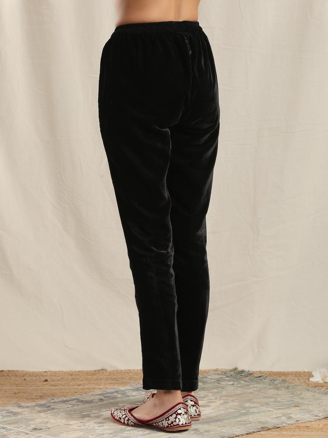 trueBrowns Black Velvet Pant | Swadesiicart