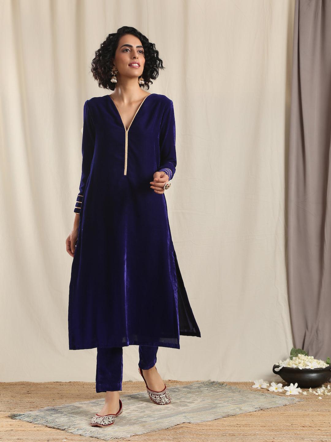 trueBrowns Blue Velvet Pant | Swadesiicart