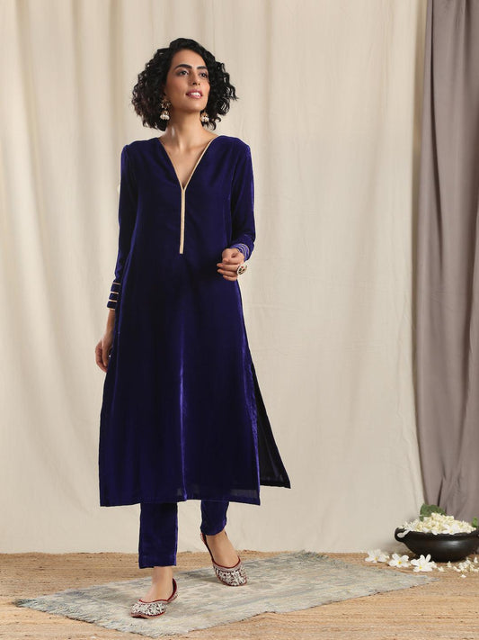 trueBrowns Blue Velvet Pant | Swadesiicart