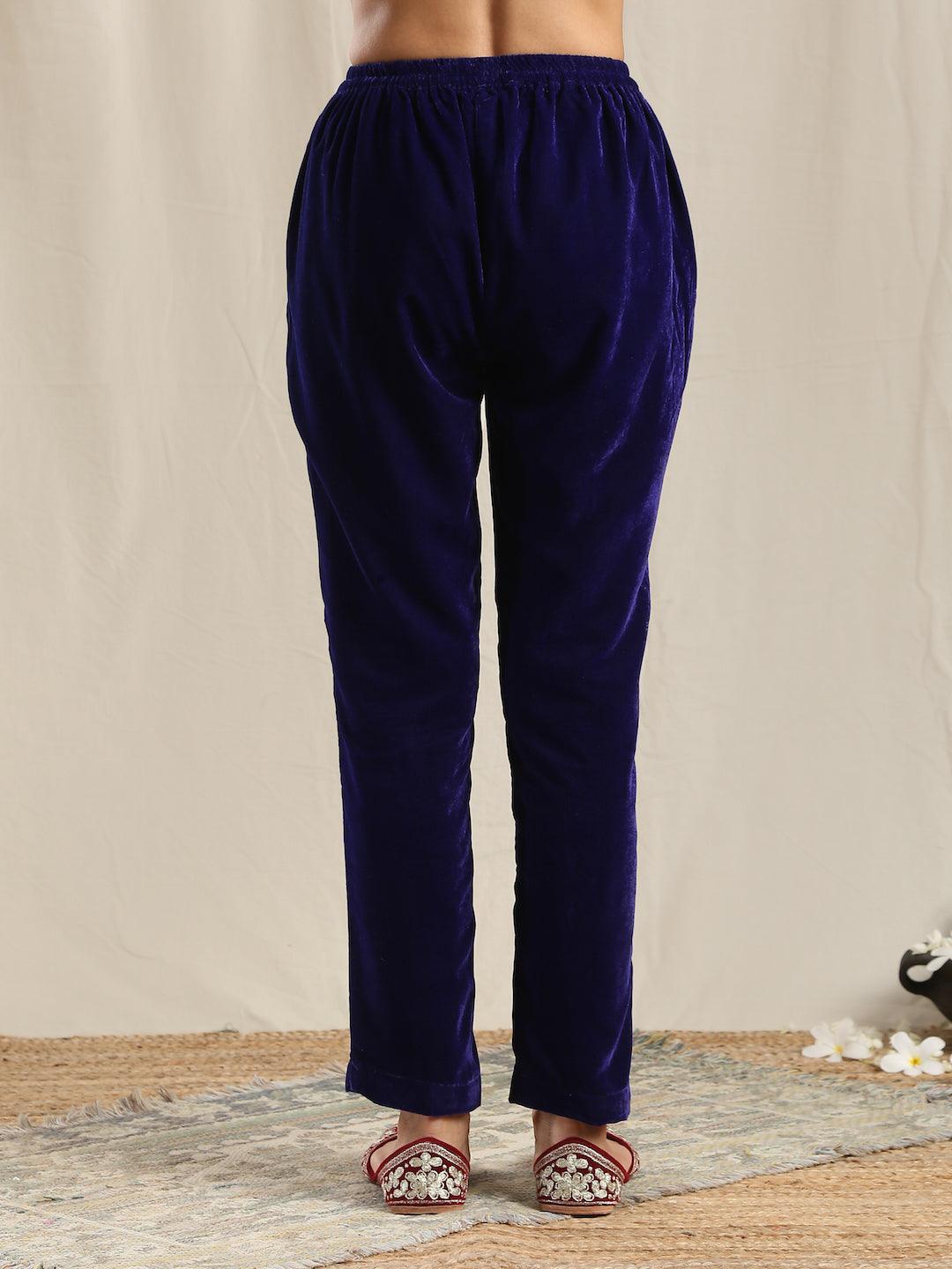 trueBrowns Blue Velvet Pant | Swadesiicart