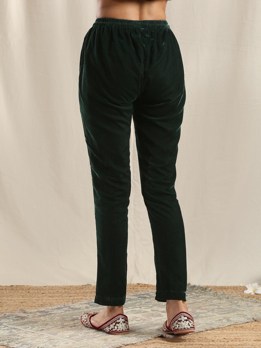 trueBrowns Green Velvet Pant | Swadesiicart