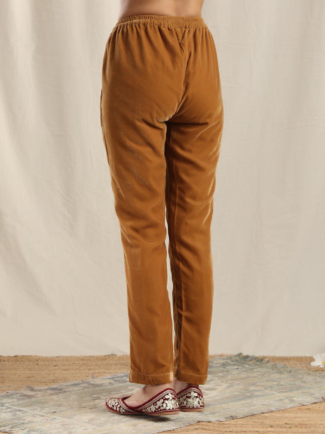 trueBrowns Brown Velvet Pant | Swadesiicart