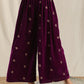 trueBrowns Wine Velvet Embroidered Palazzo | Swadesiicart