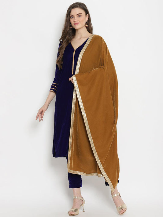 trueBrowns Brown Velvet Shawl | Swadesiicart