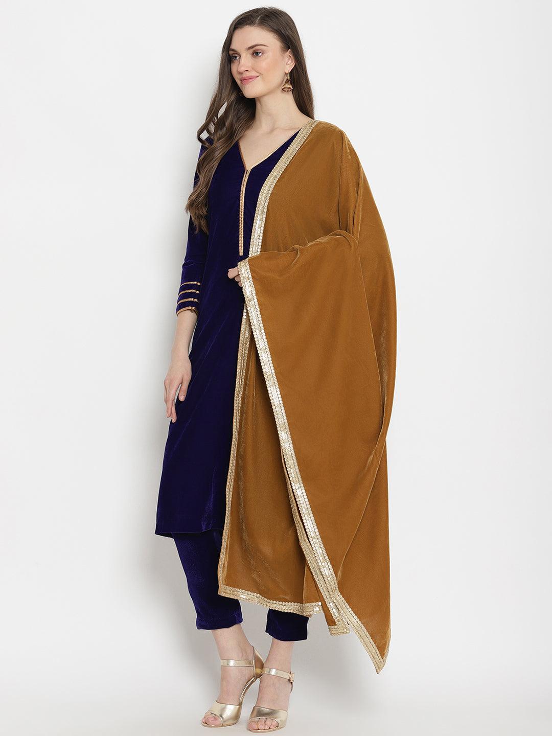 trueBrowns Brown Velvet Shawl | Swadesiicart