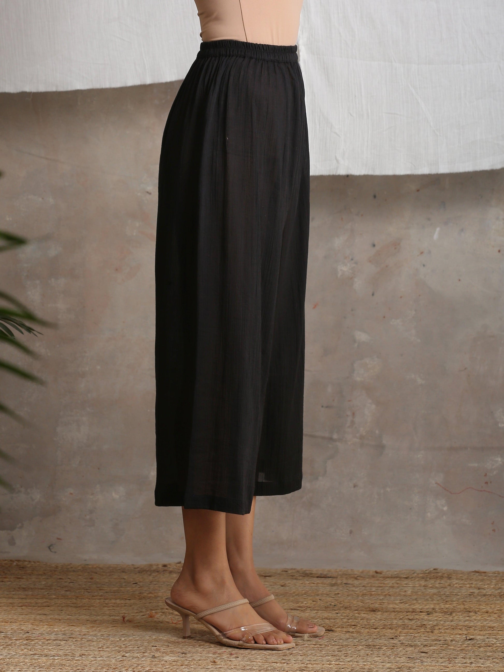 trueBrowns Crinkle Palazzo - Black | Swadesiicart