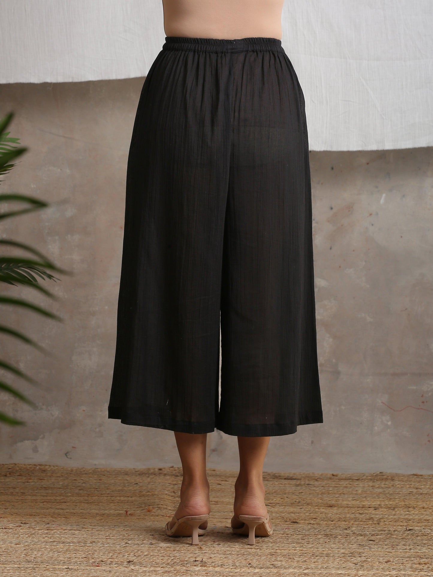 trueBrowns Crinkle Black Palazzo | Swadesiicart