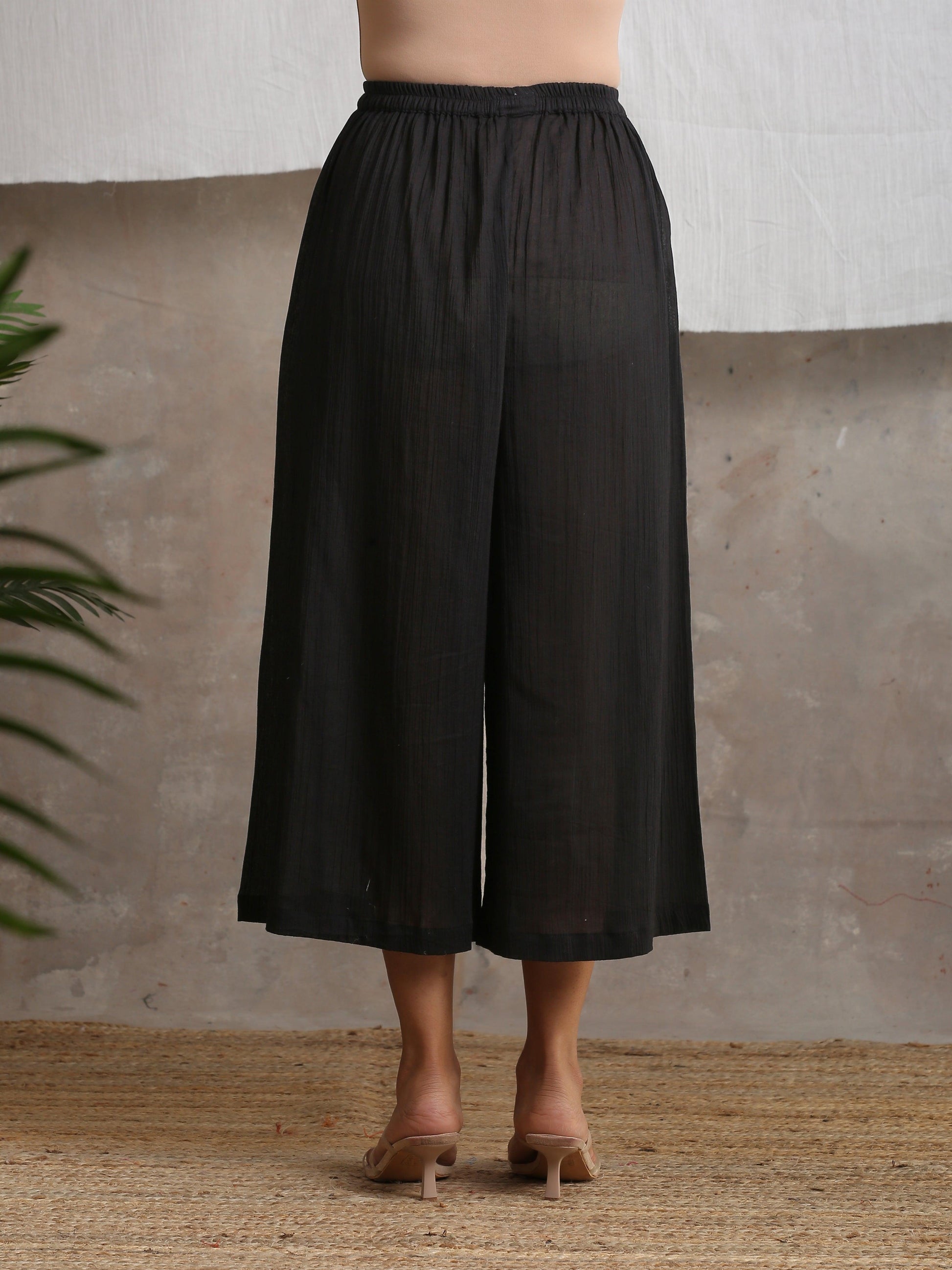 trueBrowns Crinkle Black Palazzo | Swadesiicart