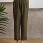 trueBrowns Cotton Linen Dark Green Pant | Swadesiicart