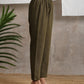 trueBrowns Cotton Linen Dark Green Pant | Swadesiicart