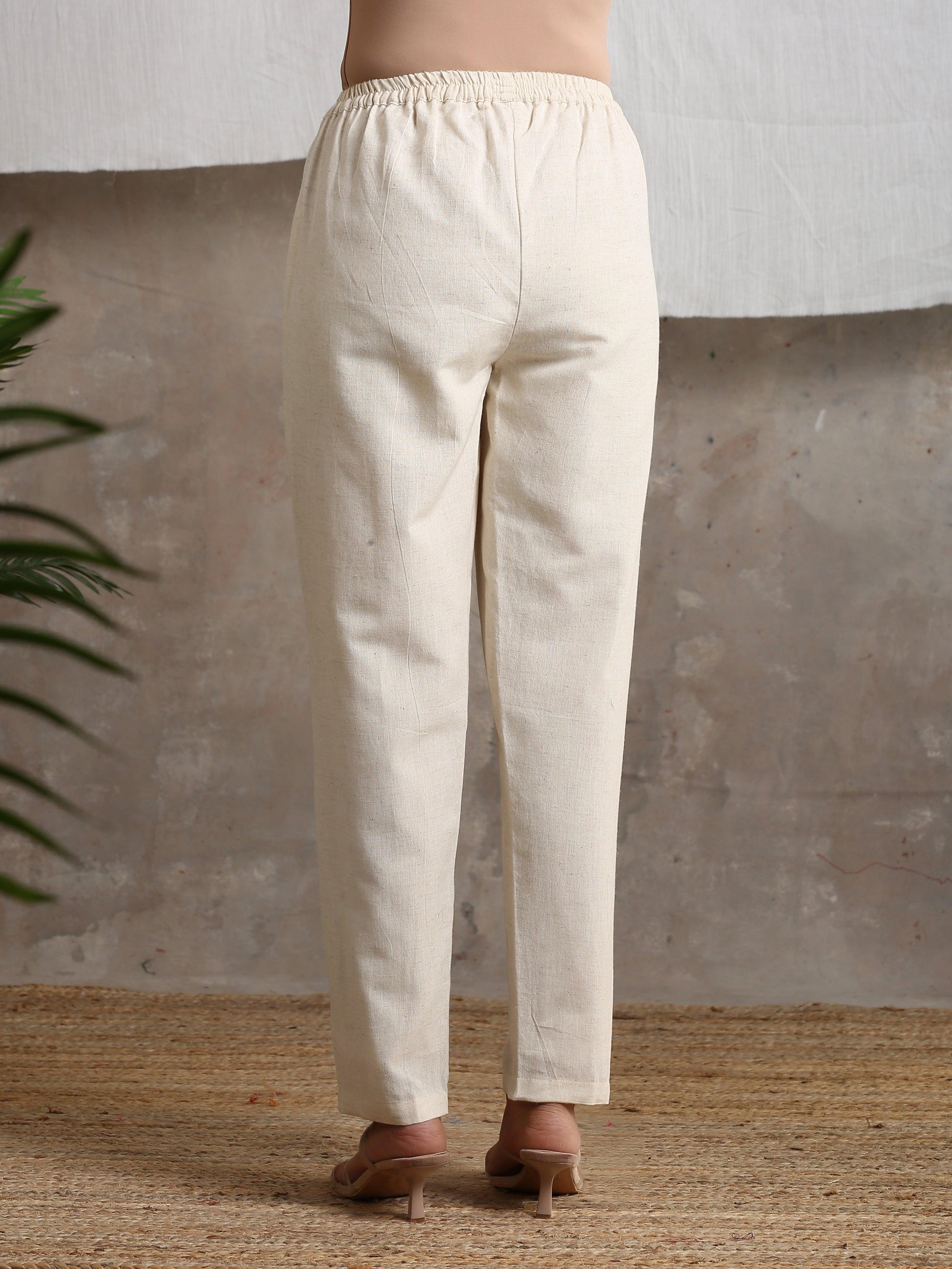trueBrowns Beige Pure Cotton Pant | Swadesiicart