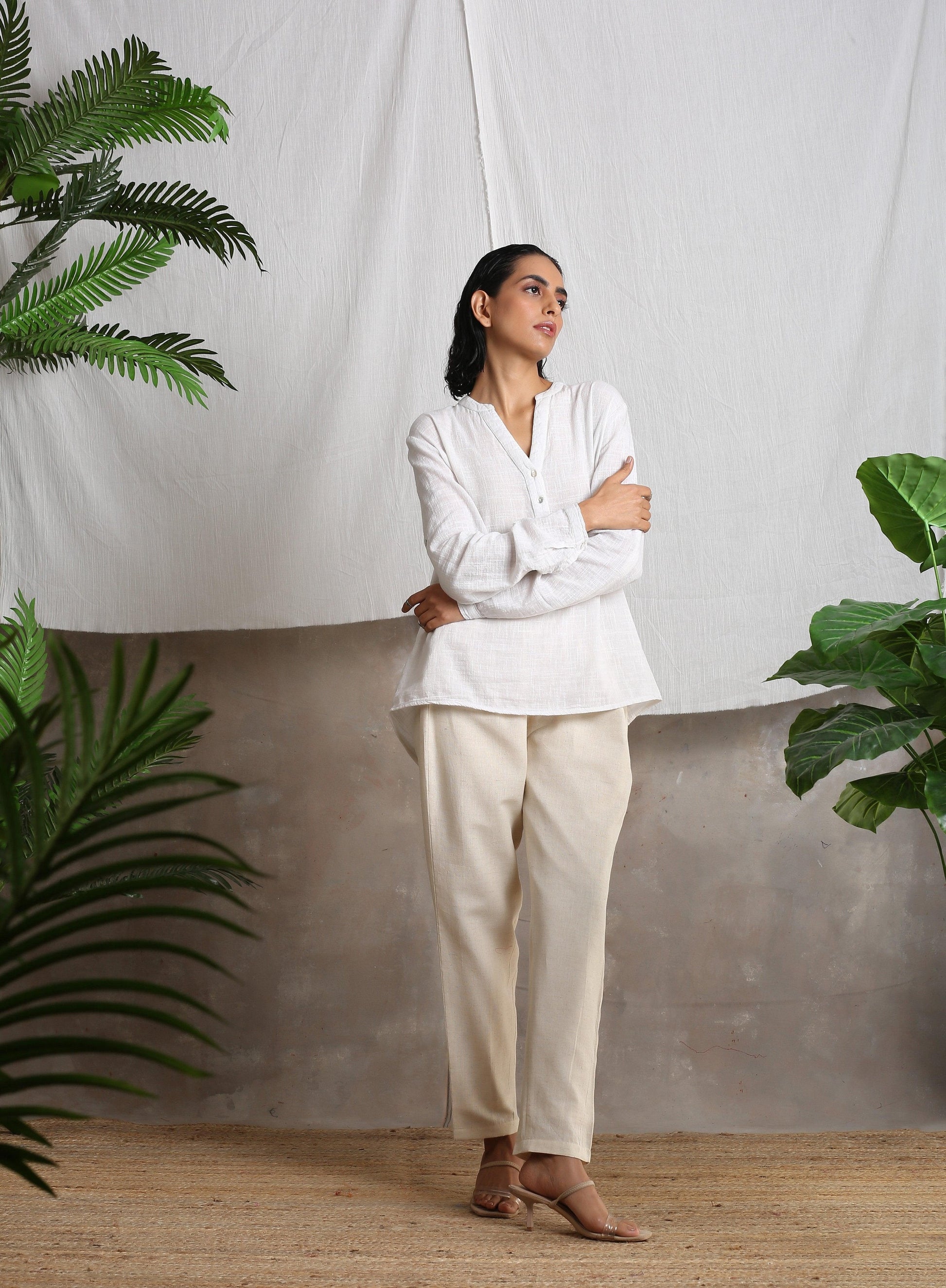 trueBrowns Beige Pure Cotton Pant | Swadesiicart
