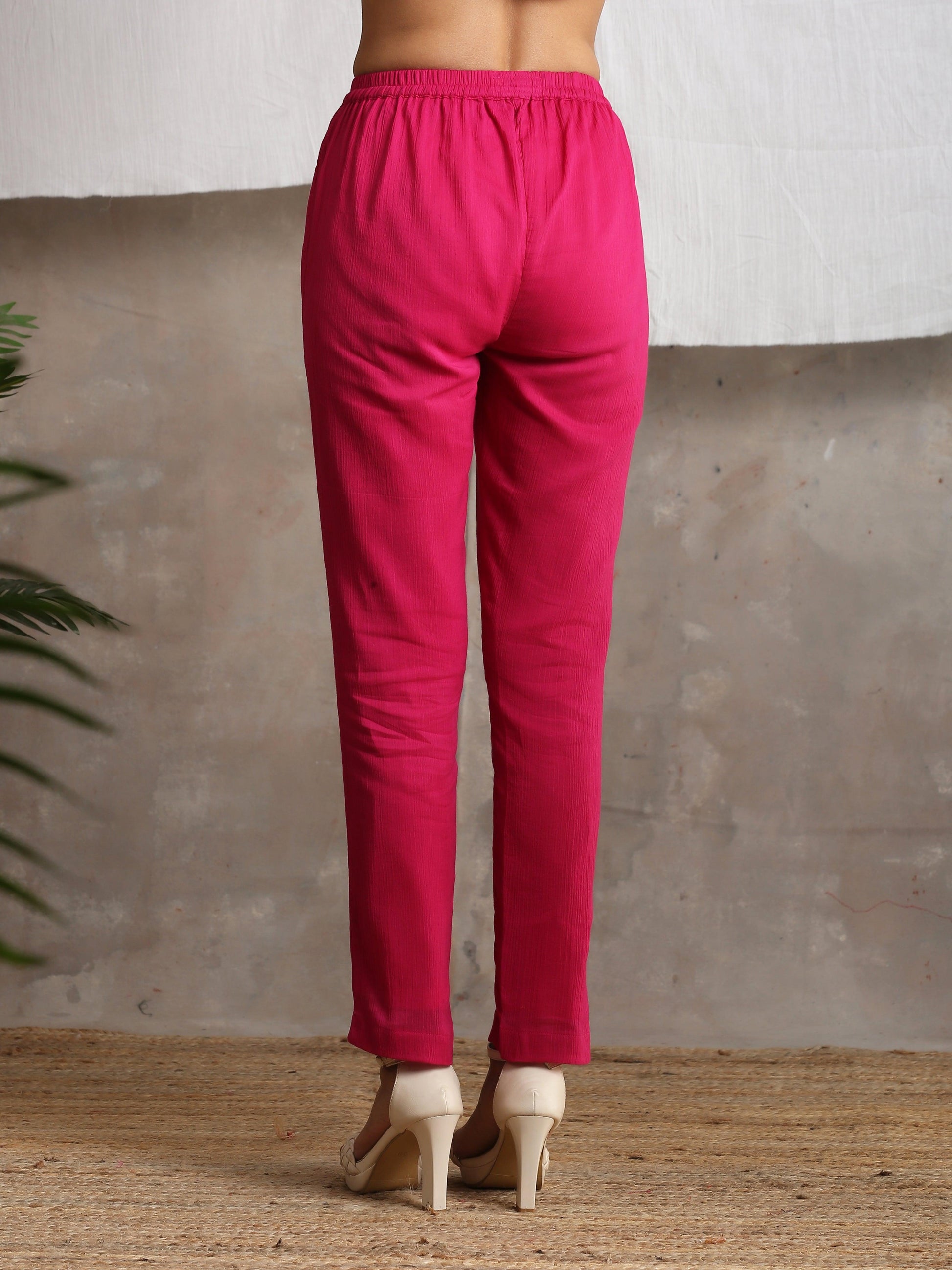 trueBrowns Pink Crinkled Pant | Swadesiicart
